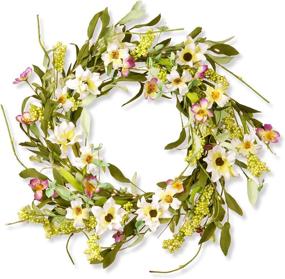 img 1 attached to 🌼 Delicate Elegance: National Tree 20 Inch Floral Branch Wreath featuring White and Yellow Mixed Flowers (RAS-S8010)