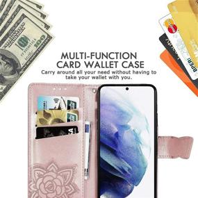 img 1 attached to 🦋 DiGPlus Galaxy S21 5G Wallet Case, [Butterfly & Flower Embossed] Rose Gold PU Leather Flip Phone Cover with Card Slots and Kickstand for Samsung Galaxy S21 6.2-Inch