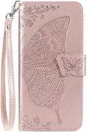 🦋 digplus galaxy s21 5g wallet case, [butterfly & flower embossed] rose gold pu leather flip phone cover with card slots and kickstand for samsung galaxy s21 6.2-inch logo