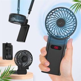 img 4 attached to 🌬️ 4000mAh Portable Handheld Fan with 15hr Battery Life, Strong Wind, Lanyard & LCD – Mini Personal Fan Ideal for Office, Hiking, Camping, and Travel – Foldable Design, 4-Speeds