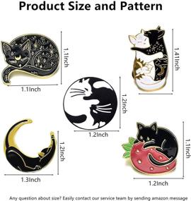 img 2 attached to Набор из 5 эмалевых значков: очаровательный дизайн черного кота для рюкзаков, курток, шляп - милые броши-коты из сплава для украшения