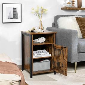 img 1 attached to Industrial Rustic Brown Nightstand with Storage - Adjustable Shelf, Steel Frame, Door - VASAGLE Bedside Table (Model: ULET065B01)