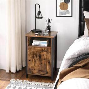 img 2 attached to Industrial Rustic Brown Nightstand with Storage - Adjustable Shelf, Steel Frame, Door - VASAGLE Bedside Table (Model: ULET065B01)