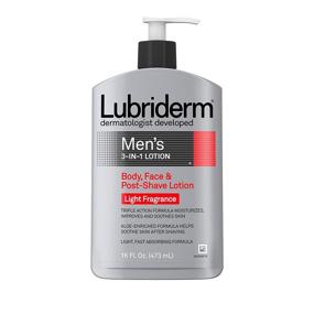 img 4 attached to 🧴 Lubriderm Men's 3-In-1 Lotion: Soothing Aloe Enriched, Non-Greasy Moisturizer for Body and Face, Lightly Fragranced - 16 fl. oz