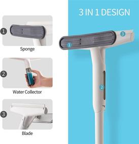 img 3 attached to 🧼 BOOMJOY Window Squeegee with Extended Handle | 3 in 1 Cleaning Tool for Window, Car Windshield, Shower Doors, Mirror, Glass | Water Collector and Sponge Head Included