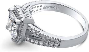 img 2 attached to 💍 BERRICLE Кольцо с обещанием с гало принцессы, обрамленное родием, из стерлингового серебра с огранкой квадратной формы CZ весом 2,1 карата: сверкающий дизайн разделенной шейки для свадеб и помолвок