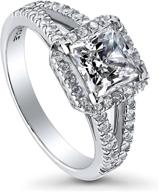 💍 berricle rhodium plated sterling silver princess cut cz halo promise ring 2.1 ctw: sparkling wedding & engagement split shank design logo