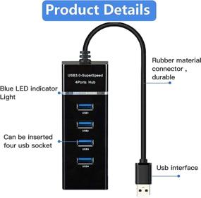 img 2 attached to Portable 4 Port USB Hub Adapter with LED Indicator for Keyboard, Mouse, Printer, USB Fan, Lamp, Camera, Flash Drives, Mobile Hard Disk, and More - Micro USB 3.0 Hub Multiport Adapter (Black)
