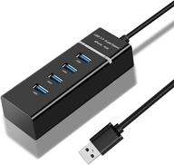 portable 4 port usb hub adapter with led indicator for keyboard, mouse, printer, usb fan, lamp, camera, flash drives, mobile hard disk, and more - micro usb 3.0 hub multiport adapter (black) logo