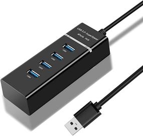 img 4 attached to Portable 4 Port USB Hub Adapter with LED Indicator for Keyboard, Mouse, Printer, USB Fan, Lamp, Camera, Flash Drives, Mobile Hard Disk, and More - Micro USB 3.0 Hub Multiport Adapter (Black)