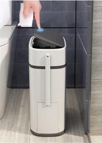 img 3 attached to 🗑️ 3.3 Gallon Slim Plastic Trash Can with Toilet Brush Holder - Modern White Bin for Bathroom, Bedroom, Kitchen, and Office