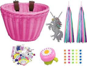 img 4 attached to 🦄 Kids Wicker Bike Basket with Unicorn Necklace & Accessories Set: Handlebar Bicycle Basket for Girls with Bike Bell, Streamers, Stickers - Bike Decoration Accessories