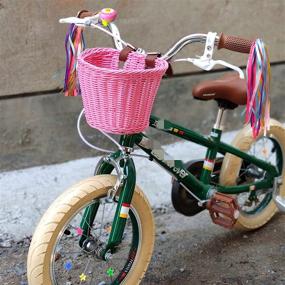 img 3 attached to 🦄 Kids Wicker Bike Basket with Unicorn Necklace & Accessories Set: Handlebar Bicycle Basket for Girls with Bike Bell, Streamers, Stickers - Bike Decoration Accessories