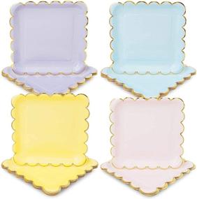 img 4 attached to 🍽️ 48 Pack of 9 Inch Pastel Paper Plates with Scalloped Gold Foil for Enhanced SEO