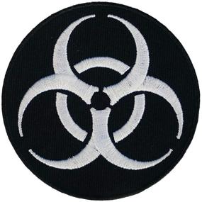 img 1 attached to 🧟 3pcs Graphic Dust Biohazard Radiation Zombie Patch - Iron on or Sew On Applique Logo Symbol, Danger Response Team Stars Badge - Black and White