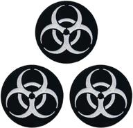 🧟 3pcs graphic dust biohazard radiation zombie patch - iron on or sew on applique logo symbol, danger response team stars badge - black and white logo