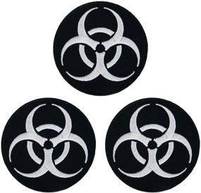 img 3 attached to 🧟 3pcs Graphic Dust Biohazard Radiation Zombie Patch - Iron on or Sew On Applique Logo Symbol, Danger Response Team Stars Badge - Black and White