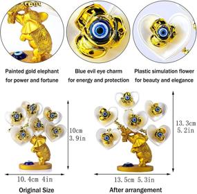 img 3 attached to 🐘 Золотой слон фигура с синим злым глазом Денежное дерево с белыми искусственными цветами Фэн-шуй украшение для защиты дома и офиса.