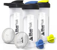 🔵 bluepeak 28 oz protein shaker bottle 3-pack - dual mixing technology, bpa free, shaker balls & mixing grids included (yellow, blue & black) logo