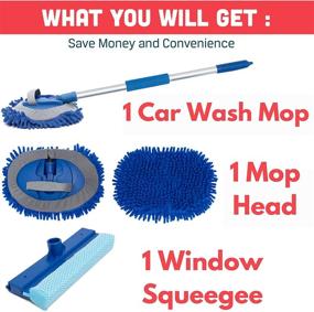 img 1 attached to 🚗 Scrubbia Car Wash Brush: Long Handle 64" Car Wash Mop with 180° Cleaning Angle + Chenille Microfiber Mitt & Free Window Squeegee - Scratch Free Tools for Washing Car, Truck, RV, and SUV