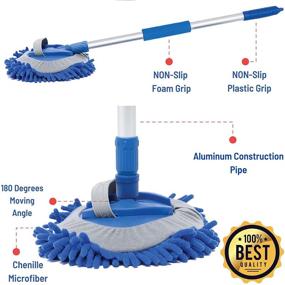 img 2 attached to 🚗 Scrubbia Car Wash Brush: Long Handle 64" Car Wash Mop with 180° Cleaning Angle + Chenille Microfiber Mitt & Free Window Squeegee - Scratch Free Tools for Washing Car, Truck, RV, and SUV