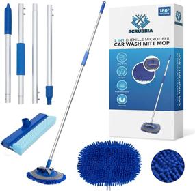 img 4 attached to 🚗 Scrubbia Car Wash Brush: Long Handle 64" Car Wash Mop with 180° Cleaning Angle + Chenille Microfiber Mitt & Free Window Squeegee - Scratch Free Tools for Washing Car, Truck, RV, and SUV