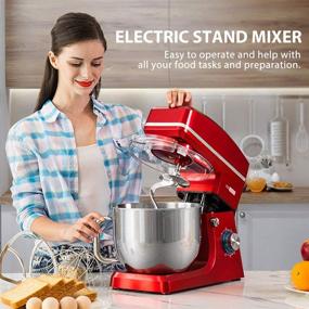 img 2 attached to 🍞 VIVOHOME 7.5 Quart Stand Mixer, 660W 6-Speed Tilt-Head Kitchen Electric Food Mixer with Beater, Dough Hook, and Wire Whip in Red