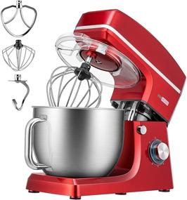 img 4 attached to 🍞 VIVOHOME 7.5 Quart Stand Mixer, 660W 6-Speed Tilt-Head Kitchen Electric Food Mixer with Beater, Dough Hook, and Wire Whip in Red