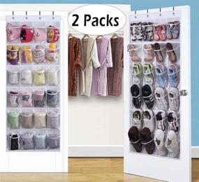 img 3 attached to AOODA Large Pockets, Hanging Shoe Organizer Over The Door Shoe Bag Rack Closet Storage 2 Packs (White) - Clear