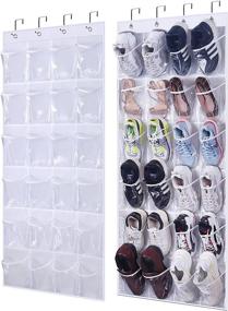 img 4 attached to AOODA Large Pockets, Hanging Shoe Organizer Over The Door Shoe Bag Rack Closet Storage 2 Packs (White) - Clear