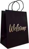 🛍️ premium wedding welcome bags: 24-count elegant kraft paper gift bags with embossed 'welcome' design in silver/gold foil - 4.75"x 8"x 10.25" inches (black with gold lettering) logo