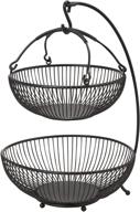 gourmet basics mikasa spindle adjustable 2-tier basket with banana hook, black & gold antiquing logo