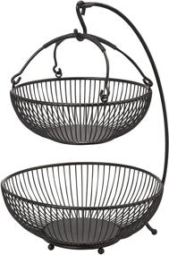 img 4 attached to Gourmet Basics Mikasa Spindle Adjustable 2-Tier Basket with Banana Hook, Black & Gold Antiquing