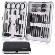 💅 19pcs stainless steel professional manicure set with black leather storage case - jubolion pedicure kit, portable grooming set for travel or home - perfect gifts for women and men (black) logo