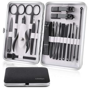 img 4 attached to 💅 19pcs Stainless Steel Professional Manicure Set with Black Leather Storage Case - Jubolion Pedicure Kit, Portable Grooming Set for Travel or Home - Perfect Gifts for Women and Men (Black)