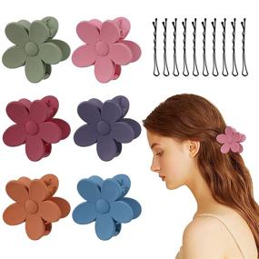 img 4 attached to 🌺 Set of 6 Flower Shaped Matte Hair Claw Clips - Non-Slip, Strong Hold Plastic Accessories for Women & Girls