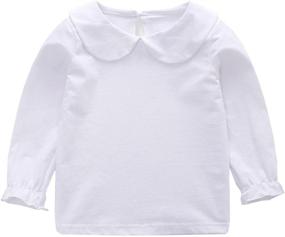 img 1 attached to Solid Color Doll Collar Long Sleeve Baby Girl Kids Blouse T-Shirt Top Bottom