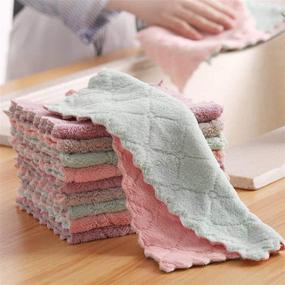 img 3 attached to 🧽 ShiZu 12 Extra-Thick Dish Cloths, 10x10-Inch High-Grade Absorbent Kitchen Towels, Coral Fleece Dish Cloths, Non-Stick Oil Quick Dry Dish Towels, Table Cleaning Cloths - Multi-Color