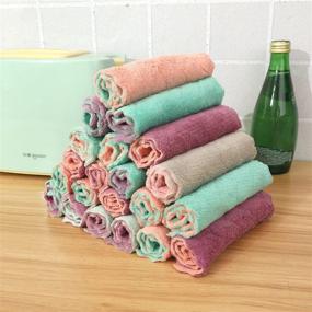 img 2 attached to 🧽 ShiZu 12 Extra-Thick Dish Cloths, 10x10-Inch High-Grade Absorbent Kitchen Towels, Coral Fleece Dish Cloths, Non-Stick Oil Quick Dry Dish Towels, Table Cleaning Cloths - Multi-Color