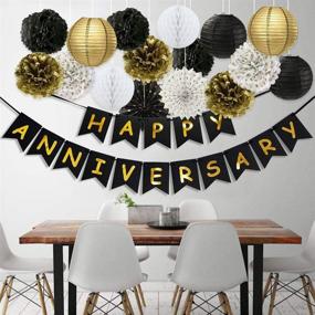 img 3 attached to 🖤 Black Gold Wedding Anniversary Party Decorations: Happy Anniversary Banner, Pom Poms, Paper Lanterns, and Fans for an Unforgettable Celebration