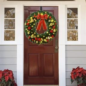 img 2 attached to 🎄 Juegoal 24 Inch Pre-Lit Christmas Wreath: Festive Spruce Decor with Red Bow, Colored Balls, Battery-Operated Warm White Lights, 60 LEDs & Timer, Metal Hanger – Perfect X-max Decoration for Front Doors!