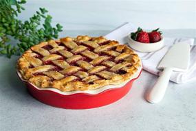img 3 attached to 🥧 Kook 10-Inch Ceramic Pie Dish with Ruffled Wave Edge - Deep Dish Round Pie Pan/Plate for Baking Desserts, Cherry (42oz)