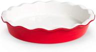 🥧 kook 10-inch ceramic pie dish with ruffled wave edge - deep dish round pie pan/plate for baking desserts, cherry (42oz) logo