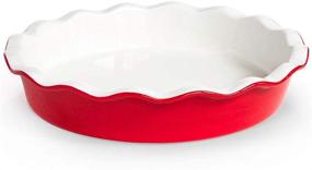 img 4 attached to 🥧 Kook 10-Inch Ceramic Pie Dish with Ruffled Wave Edge - Deep Dish Round Pie Pan/Plate for Baking Desserts, Cherry (42oz)