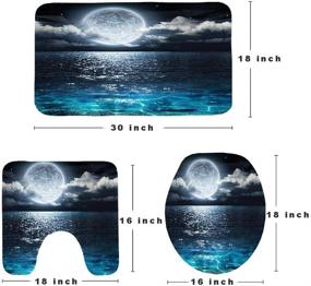 img 2 attached to VividHome 4PCS Shower Curtain Sets: Full Moon Ocean Landscape Polyester Curtain with 12 Hooks, Non-Slip Rugs, Bathroom Mats Set, Toilet Lid Cover & Bath Mat
