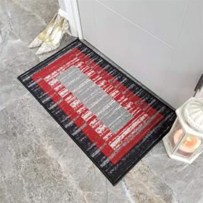 img 2 attached to 🔴 Non Slip Kitchen Rugs and Mats - Red Grey Border Striped Indoor Rubber Backed Doormat