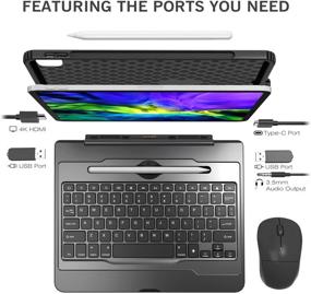 img 3 attached to Чехол-клавиатура CHESONA для iPad Pro 11 2020 года с 5-в-1 USB-C хабом, подсветкой 7 цветов, держателем для карандаша - умная магическая клавиатура для iPad Pro 11 дюймов (2020/2018) черного цвета.