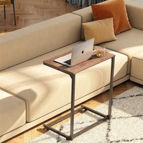 img 1 attached to 🪑 WLIVE Wide Snack Side Table: The Perfect C-Shaped End Table for Sofa, Couch, and Bed – Ideal Laptop Table for Comfortable Work from Home – 26 Inch Tall, Light Brown