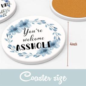 img 3 attached to 🍻 Humorous Drink Coasters: 6-Piece Ceramic Absorbent Set with Holder, Tabletop Protection & Cork Base - 4 Inches, Perfect for Housewarming