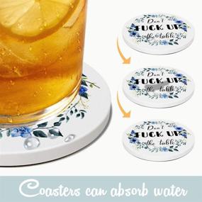 img 2 attached to 🍻 Humorous Drink Coasters: 6-Piece Ceramic Absorbent Set with Holder, Tabletop Protection & Cork Base - 4 Inches, Perfect for Housewarming